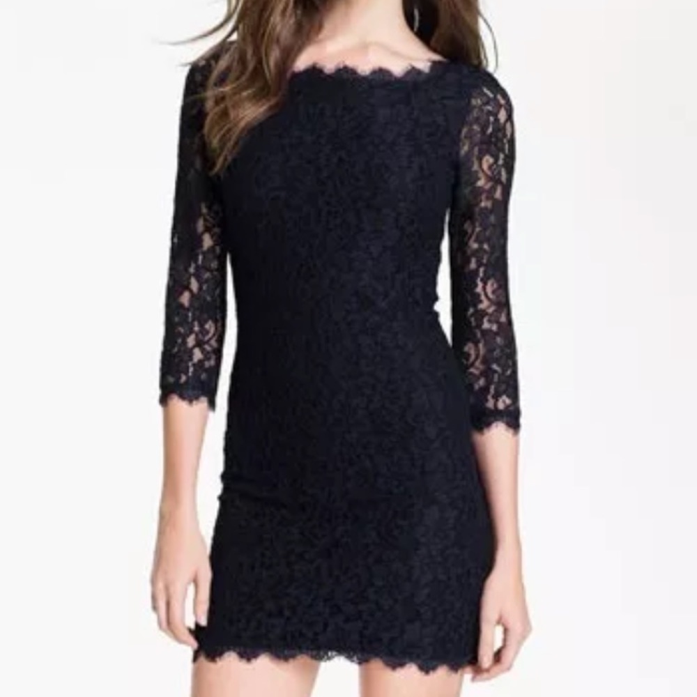 Diane von furstenburg black lace dress 6